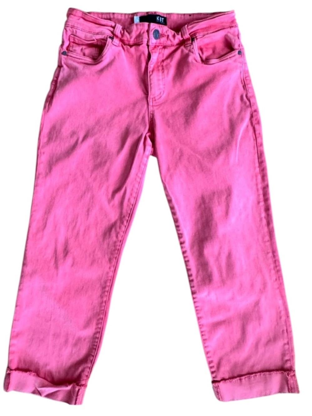 KUT From The Kloth Amy Crop Straight Leg Jeans Women’s 10 Coral Stretch Denim